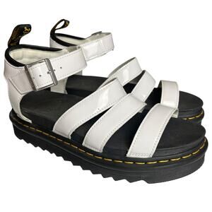 Dr.‎ Martens Blaire Platform Sandals White Patent Leather Women's 10 EU 42 Shoes